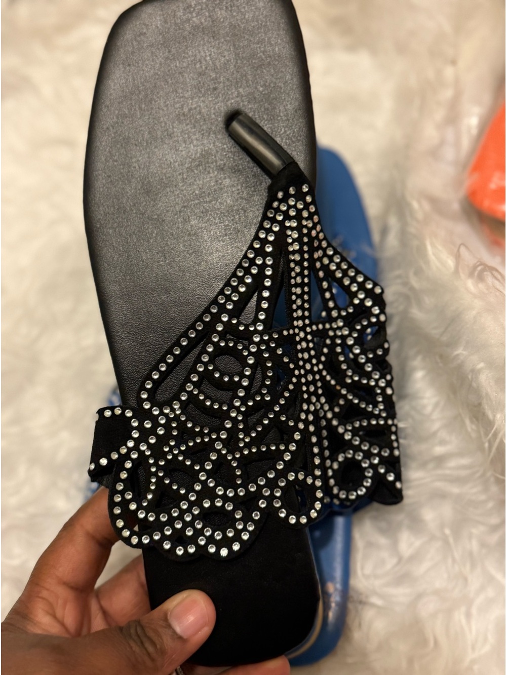 Black Rhinestone Butterfly Thong Sandals - Picture 2 of 4